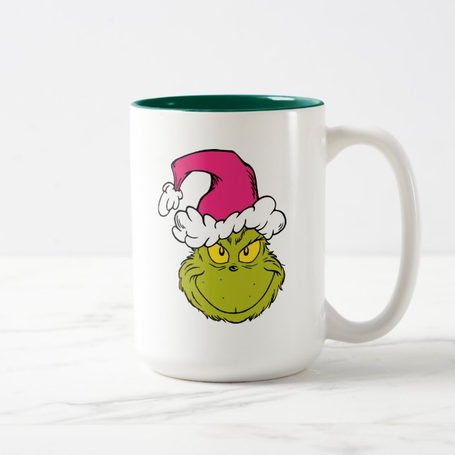 Grinch in Pink Santa Hat Two-Tone Coffee Mug (Right)