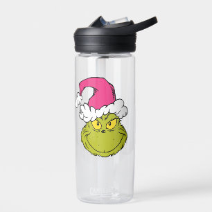 Grinch in Pink Santa Hat Water Bottle