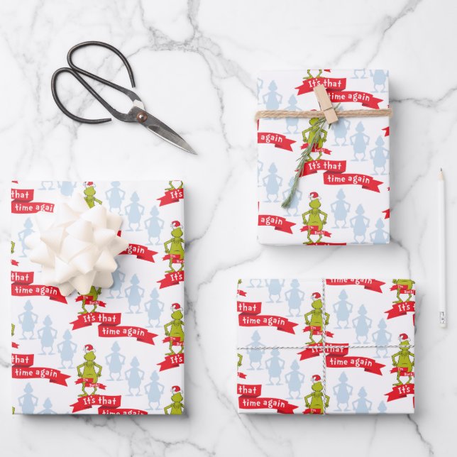 Grinch | It's that Time Again Pattern Wrapping Paper Sheet (Front)