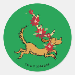 Grinch   Max Christmas Pointsettia Classic Round Sticker