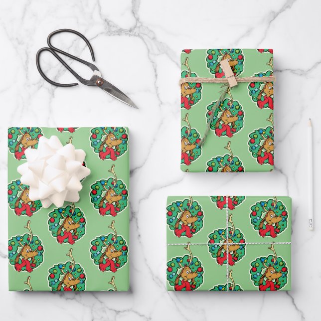 Grinch | Max Christmas Wreath Wrapping Paper Sheet (Front)