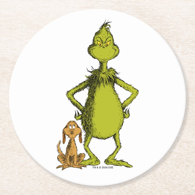 Grinch | Max & Grinch Stance Round Paper Coaster (Front)