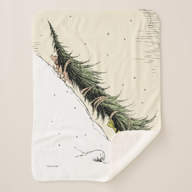 Grinch & Max Return the Christmas Tree Sherpa Blanket (Front)