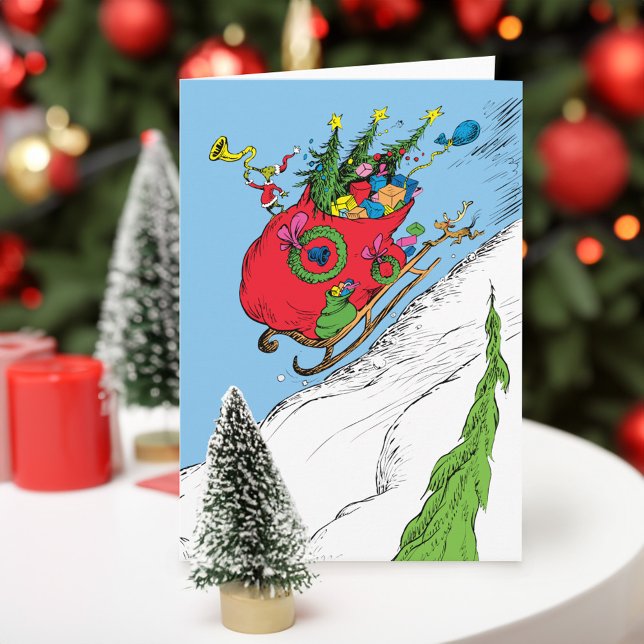 Grinch & Max Runaway Sleigh Holiday Card (Card on table)