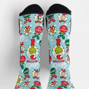Grinch Merry Grinchmas Blue Pattern Socks
