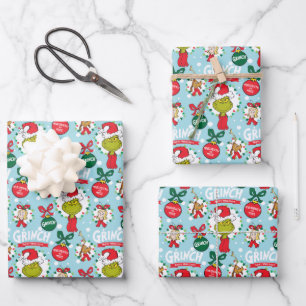 Grinch Merry Grinchmas Blue Pattern Wrapping Paper Sheet