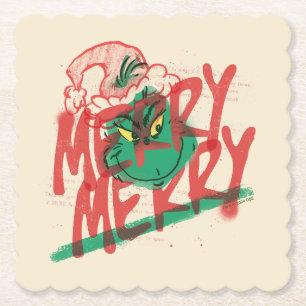 Grinch Merry Merry Grunge Graphic Paper Coaster