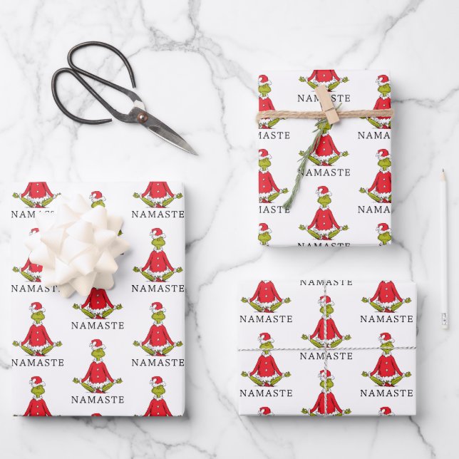 Grinch | Namaste Santa Claus Wrapping Paper Sheet (Front)