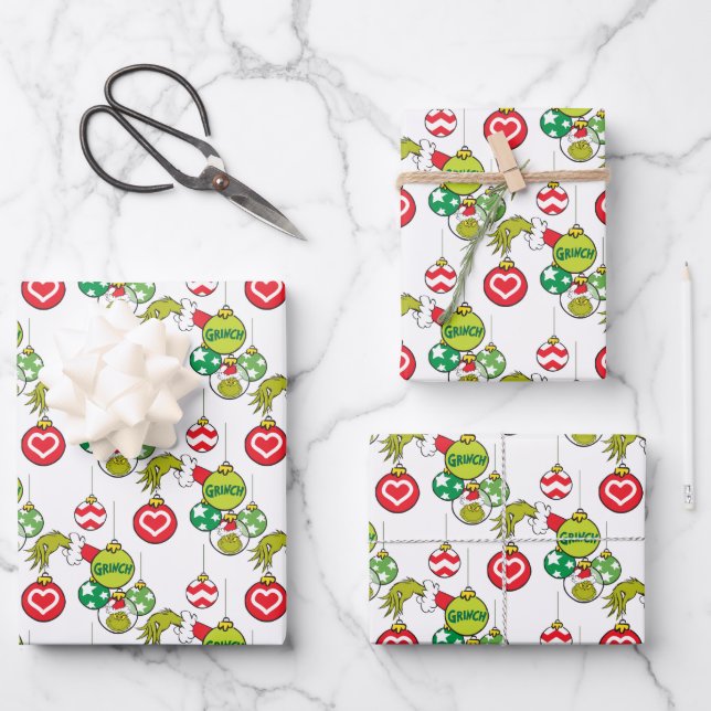 Grinch Ornament Pattern Wrapping Paper Sheet (Front)