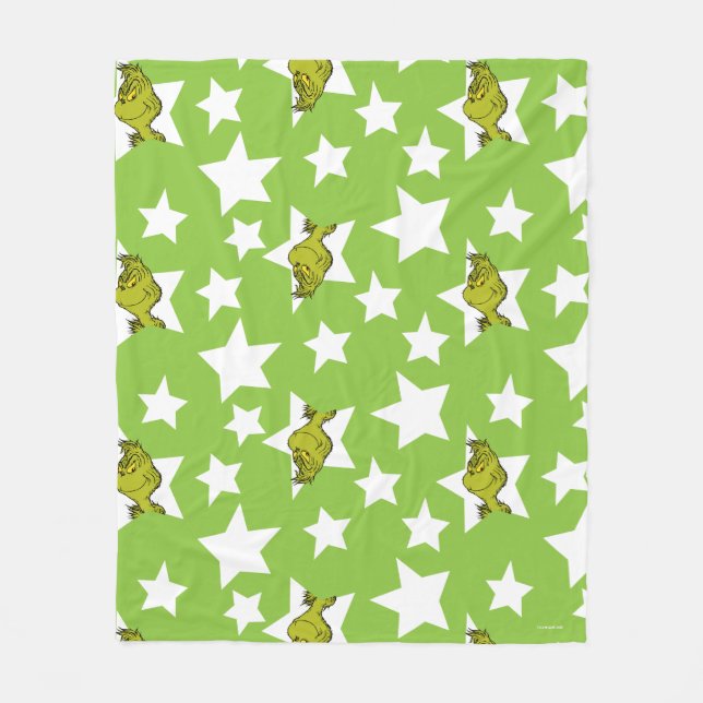 Grinch Peeking Star Pattern Fleece Blanket (Front)