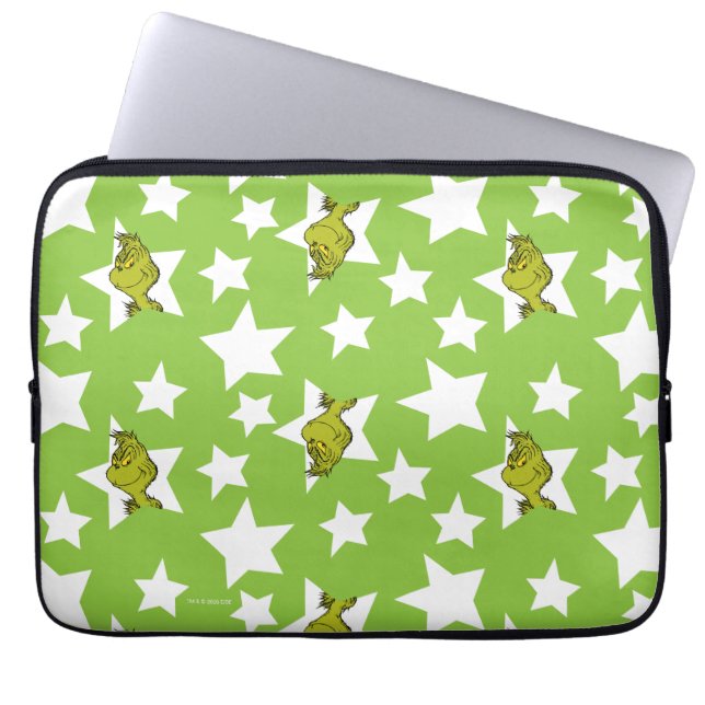 Grinch Peeking Star Pattern Laptop Sleeve (Front)