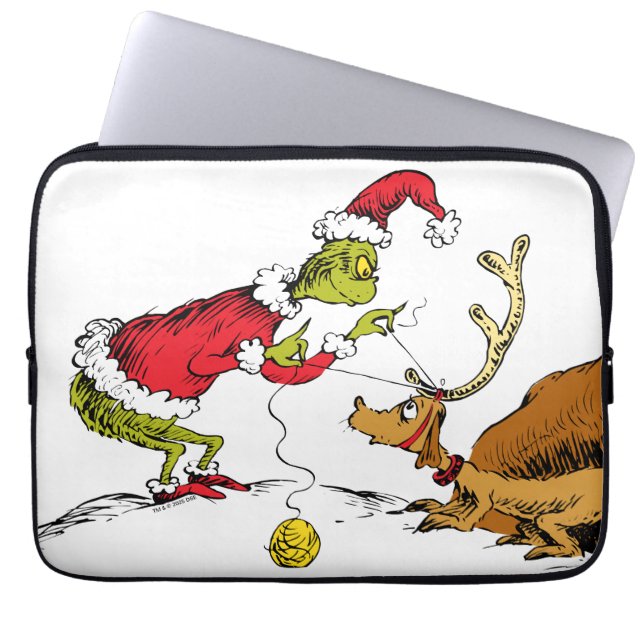 Grinch Prepares Max the Reindeer Laptop Sleeve (Front)