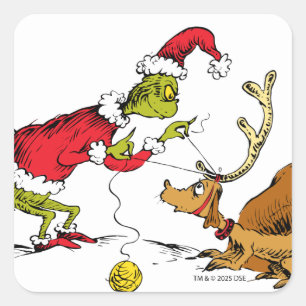 Grinch Prepares Max the Reindeer Square Sticker