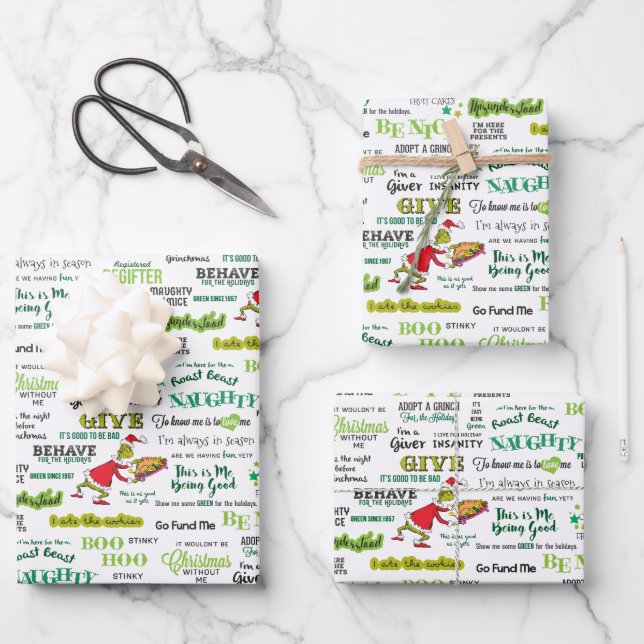 Grinch Quote Pattern Wrapping Paper Sheet (Front)