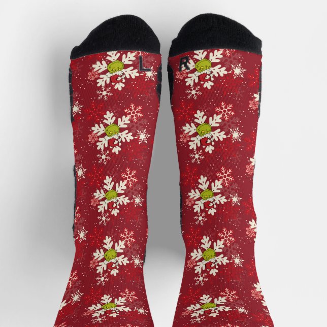Grinch Red Snowflake Pattern Socks (Top)
