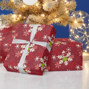 Grinch Red Snowflake Pattern Wrapping Paper