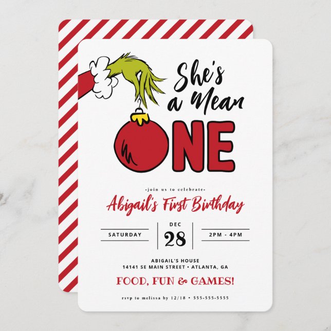 Grinch She's a Mean One 1st Birthday (Front/Back)