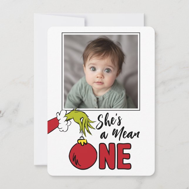 Grinch She's a Mean One 1st Birthday Thank You Card (Front)