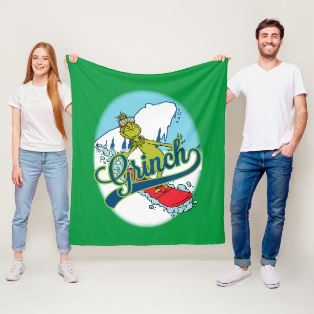 Grinch Snowboarding Fleece Blanket (In Situ)