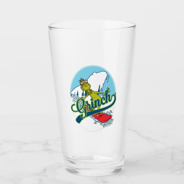 Grinch Snowboarding Glass (Front)