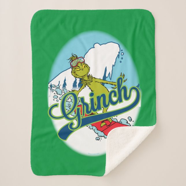 Grinch Snowboarding Sherpa Blanket (Front)