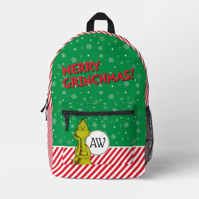 Grinch Snowflake Printed Backpack (Front)
