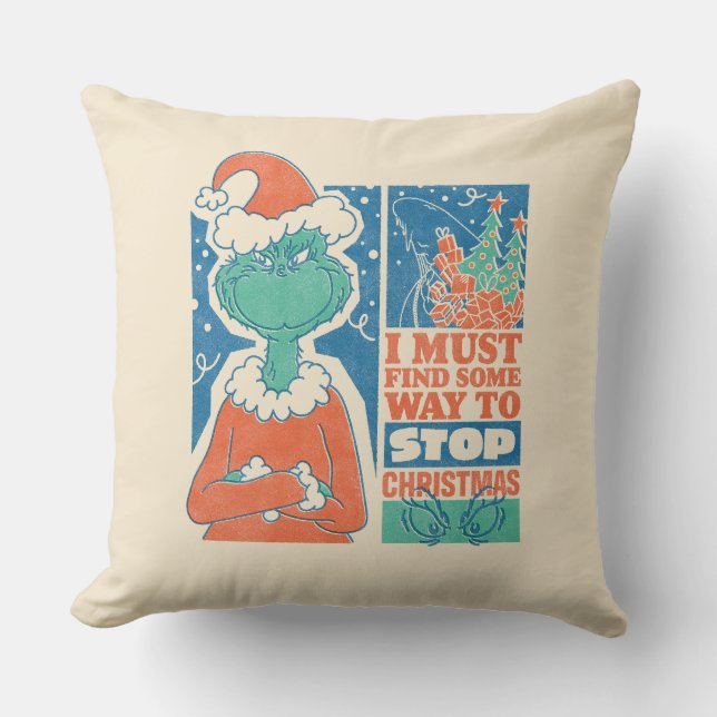 Grinch | Stop Christmas Vintage Graphic Cushion (Front)