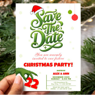 Grinch Style Christmas Party Save the Date Invitation