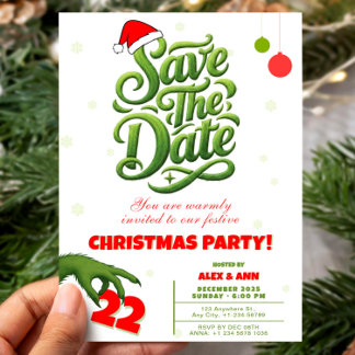 Grinch Style Christmas Party Save the Date Invitation