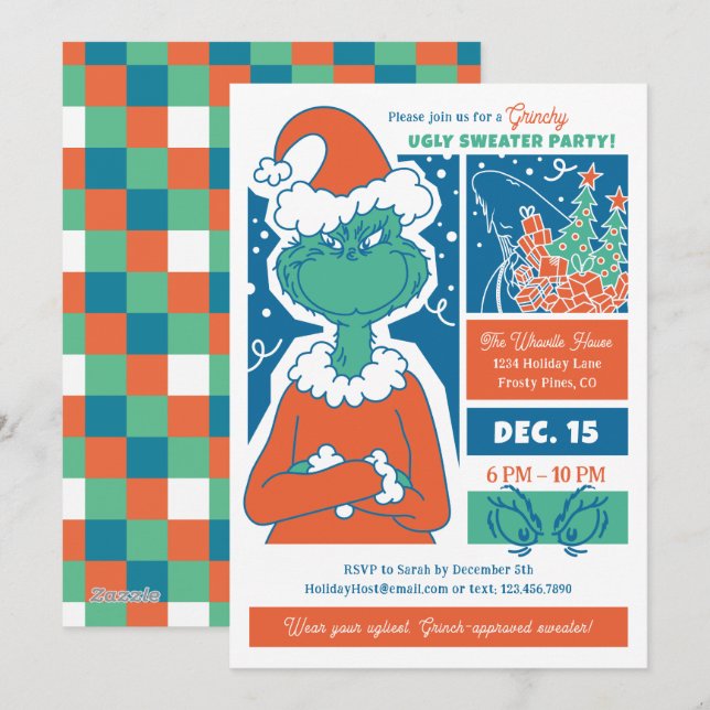 Grinch Ugly Sweater Holiday Party Card (Front/Back)