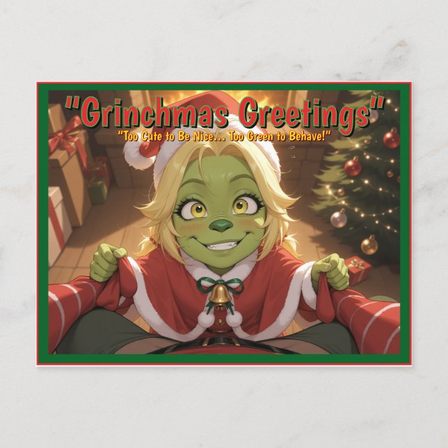 Grinchmas Greetings – Cute Anime Holiday Postcard (Front)