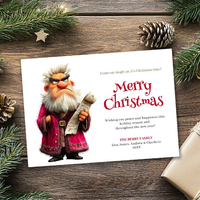 Grinchy Santa cartoon editable Christmas greeting  Holiday Card (Grinchy Santa cartoon editable Christmas greeting card)