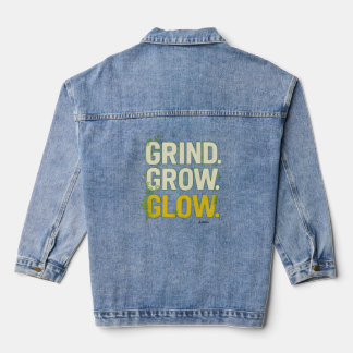 GRIND.GROW.GLOW.—Inspirational Botanical Typograph Denim Jacket