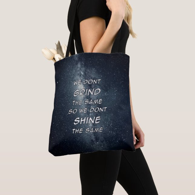 Grind & Shine Stars Motivational Inspiration Tote Bag (Close Up)