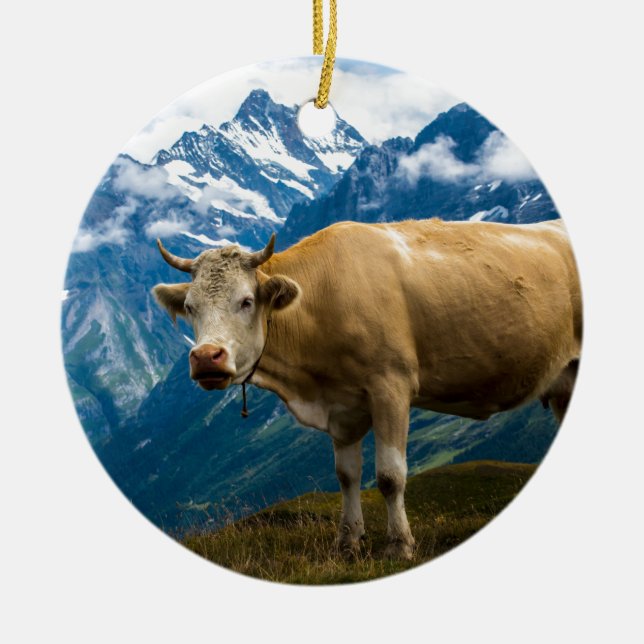 Grindelwald Cow - Bernese Alps - Switzerland Ceramic Tree Decoration (Front)