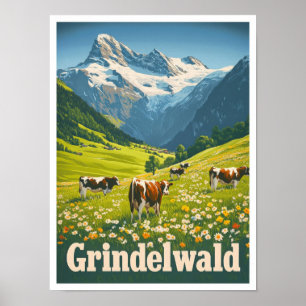 Grindelwald Switzerland Vintage Travel Poster