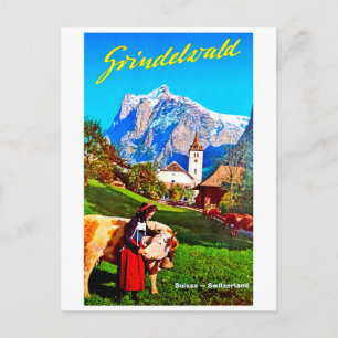 Grindelwald, village, switzerland, spring, vintage postcard