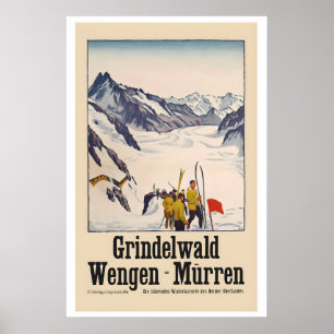 Grindelwald Wengen Mürren Switzerland Vintage Ski Poster