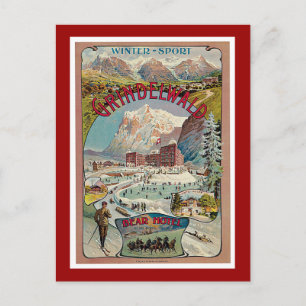Grindelwald Winter-Sport Vintage Travel Poster Postcard