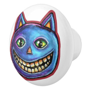 Grinning Blue Cat Vintage Halloweenies Ceramic Knob