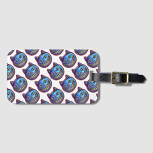 Grinning Blue Cat Vintage Halloweenies Luggage Tag
