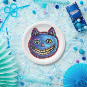 Grinning Blue Cat Vintage Halloweenies Paper Plate