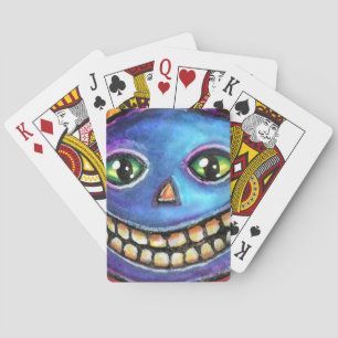 Grinning Blue Cat Vintage Halloweenies Playing Cards