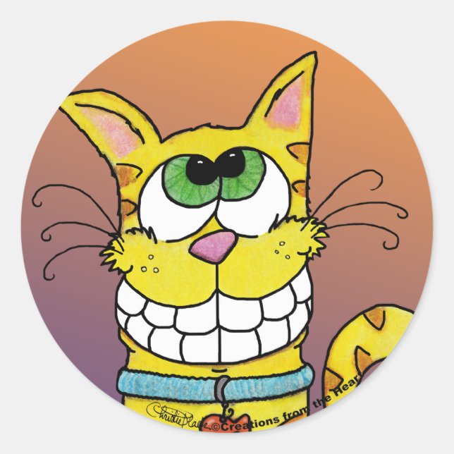 Grinning Cat Classic Round Sticker (Front)