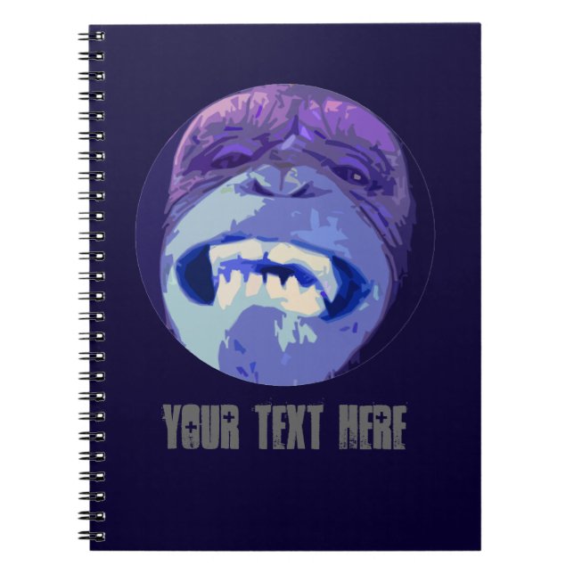 Grinning Chimp Monkey face spiral notebook (blue) (Front)