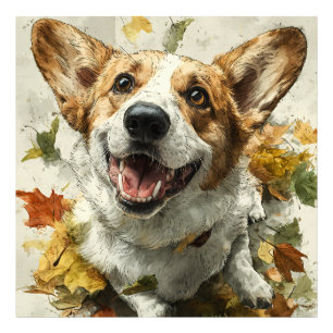 Grinning Corgi Autumn Joy Photo Print