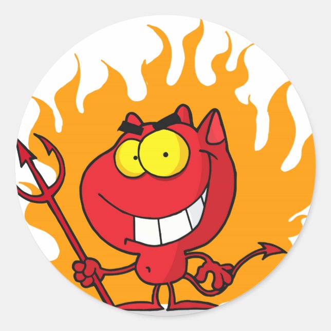 Grinning Devil With Pitchfork Classic Round Sticker (Front)