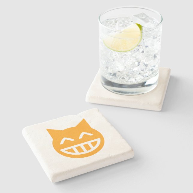 Grinning Emoji Cat Stone Coaster (Side)