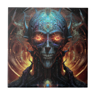 Grinning Evil Alien Man Sci-Fi Art Ceramic Tile