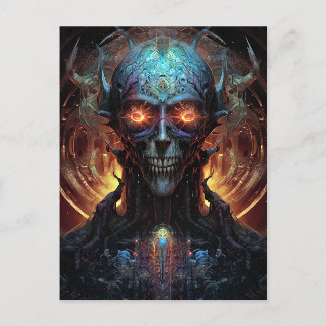 Grinning Evil Alien Man Sci-Fi Art Postcard (Front)